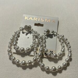 NWT Karisma Pearl and Silver Earrings. 2 Rows of Lovely Pearls Each